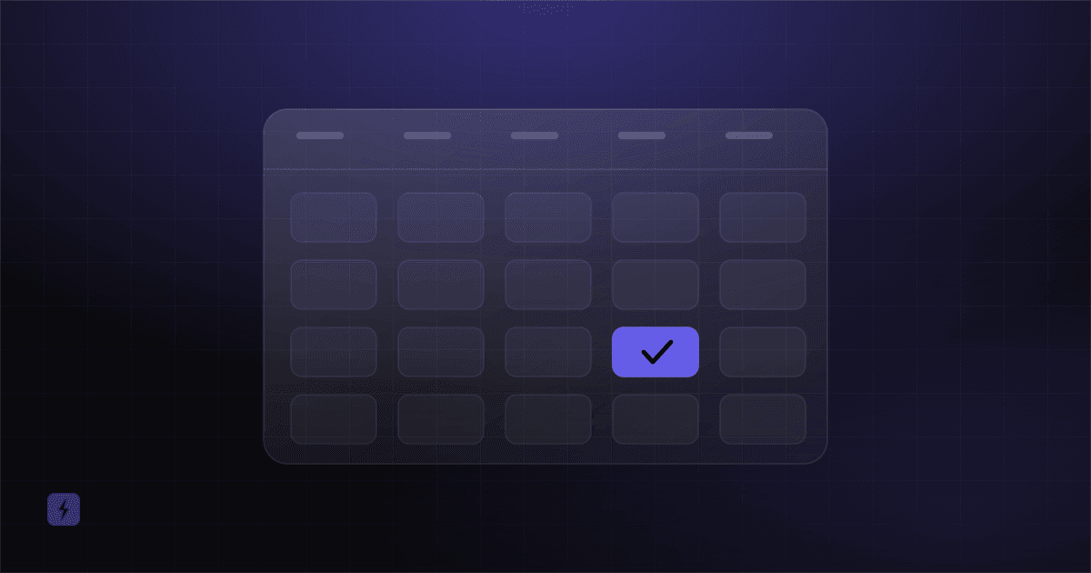Abstract calendar grid with one highlighted slot glowing in brand purple.