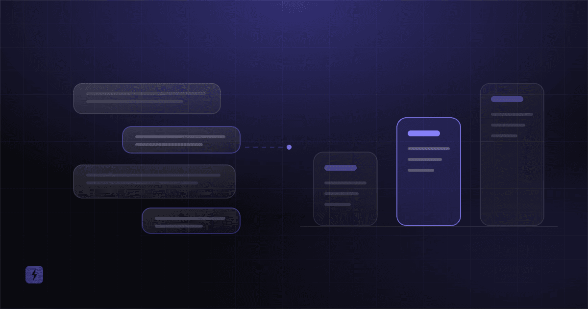 Abstract chat interface beside three ascending pricing tiers rendered as translucent cards on a dark grid.