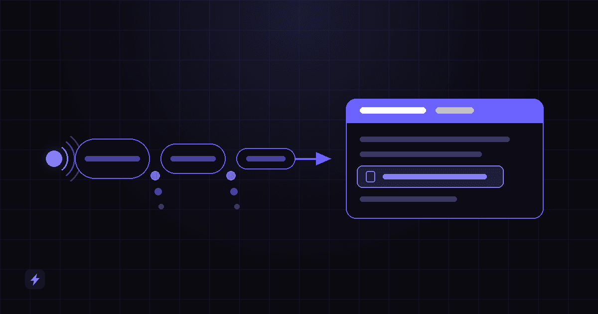 An incoming call path that breaks and fades on one route, and continues unbroken on another into a captured record with a booked slot highlighted.